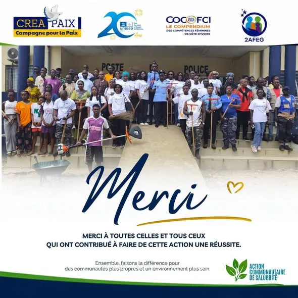 Visuel « Merci » de la campagne Créa-Paix remerciant les participants à l'action communautaire de salubrité.