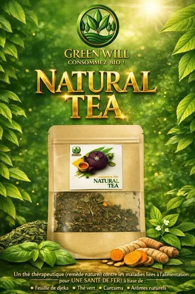 Pot de chocolat bio Green Will présenté sur un fond de fèves et de cacao en poudre.
